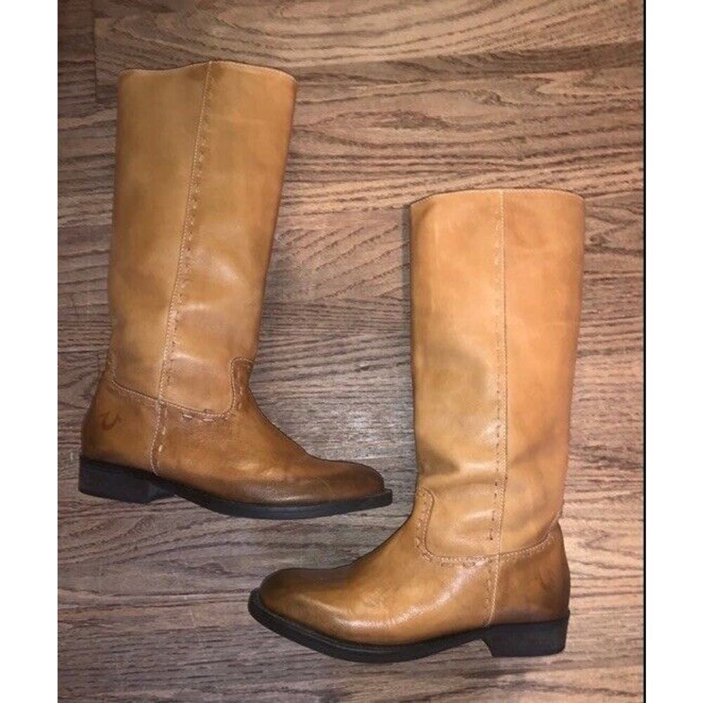 Y2K Distressed True Religion Leather Boots boho classic pull on designer spring